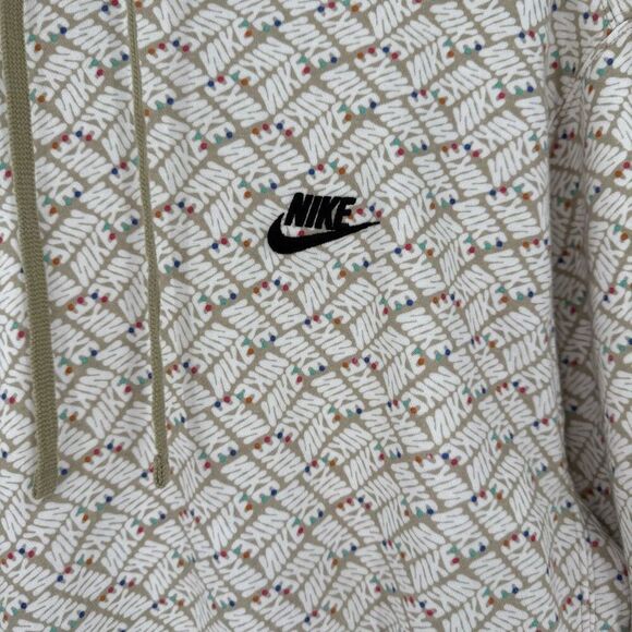 Nike Essentials AOP Fleece Hoodie Sweatshirt Limestone Beige White Men Medium - Picture 2 of 9